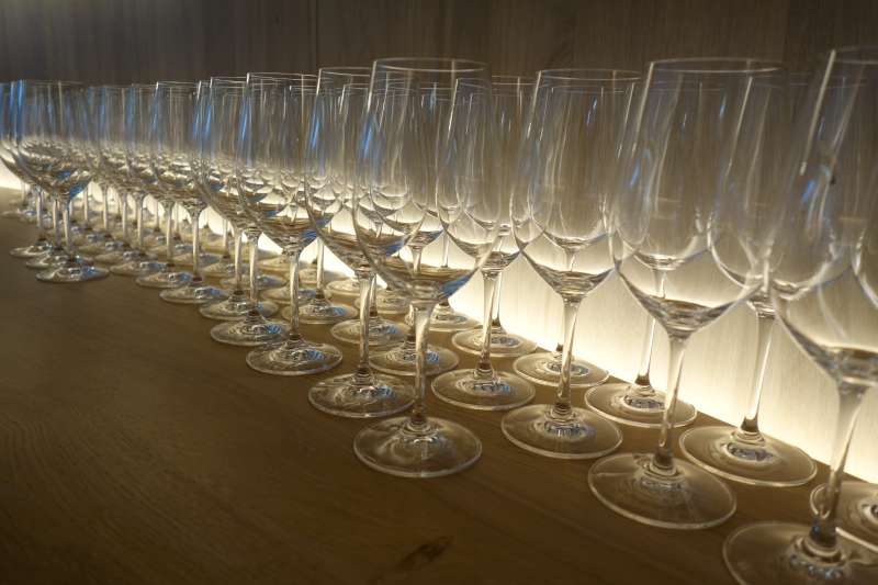 Glasses laid out at Chateau Cheval Blanc