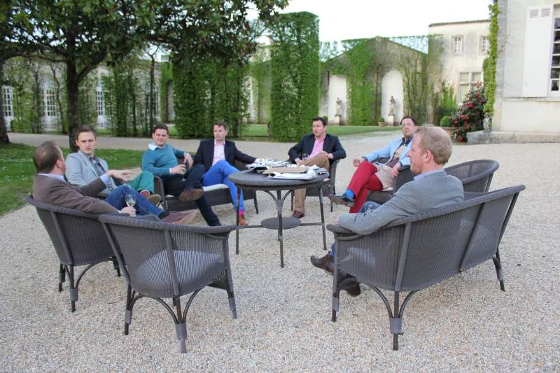 Relaxing in the garden at Haut Brion after a hard day's tasting. 
