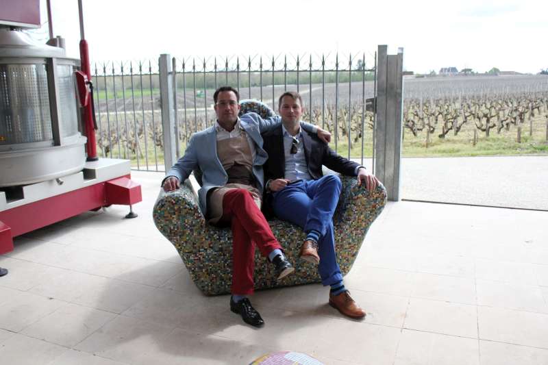 Chas from Four Walls Wine gets cosy with Alastair at Ducru Beaucaillou