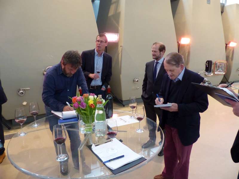 Pierre Lurton watches on while Stephen and Derek Smedley MW take notes at Château Cheval Blanc.