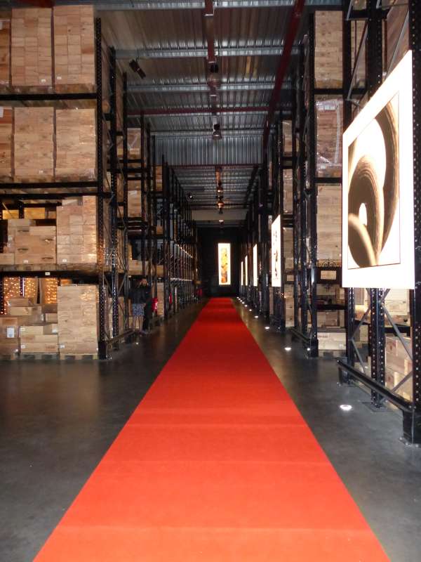 Pallets of fine wine at a Bordeaux négociant's warehouse.