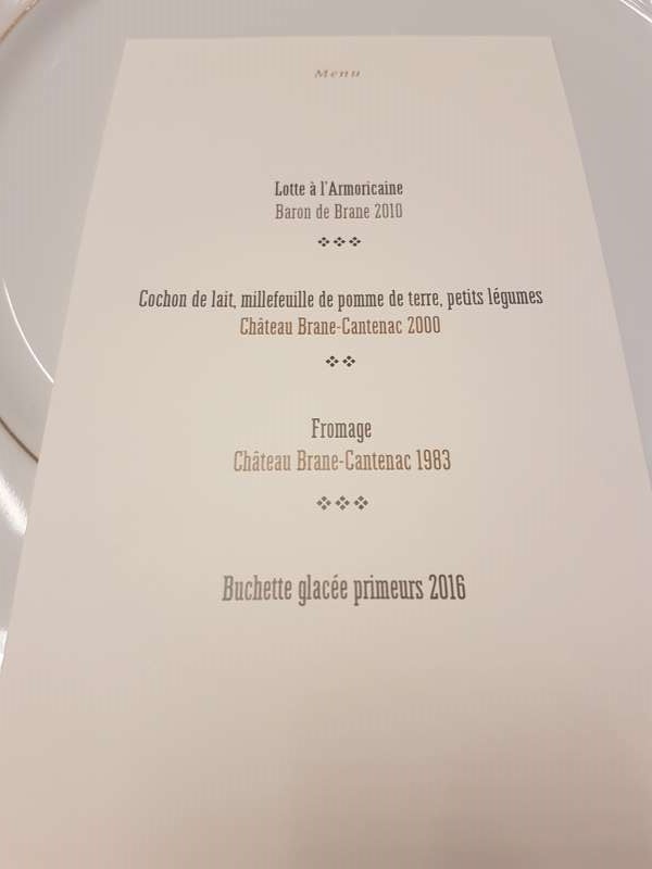 Fantastic dinner at Chateau Brane Cantenac. The 2000 was excellent