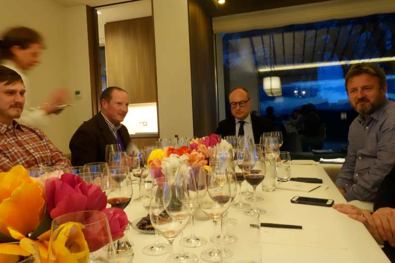 A fantastic dinner at Chateau Latour. Thomas Parker, Tom Hudson and Stephen Browett here with Latour boss Frederic Engerer at the head of the table.
