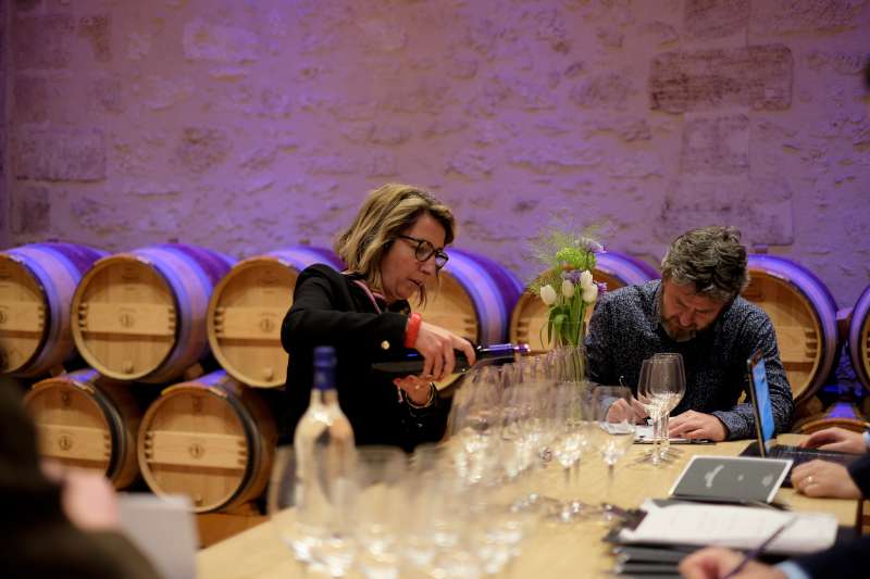 Marielle Cazaux pouring samples