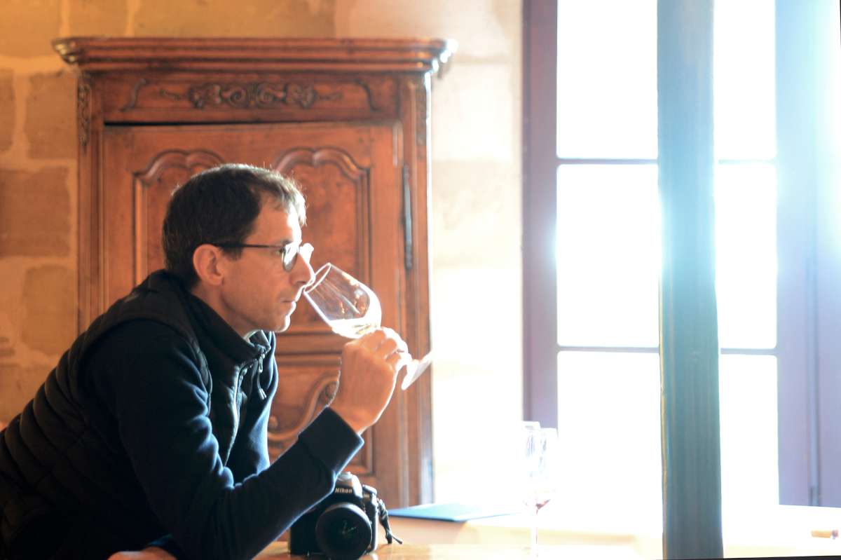 Oliver East with 2022 Domaine de Chevalier blanc