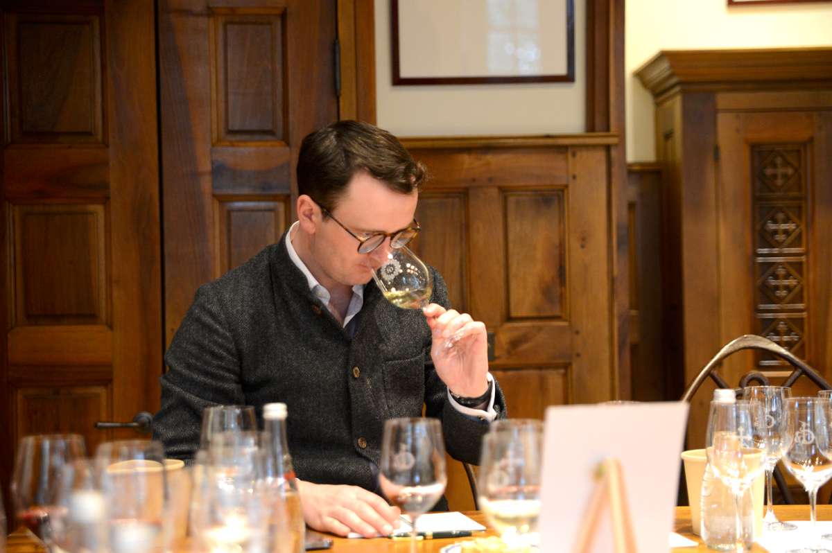 Patrick Evans-Bevan and a sample of 2022 Haut Brion Blanc