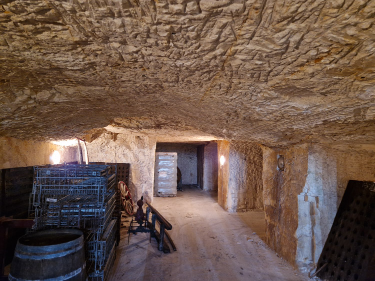 The chalk cellar hewn by hand from the bedrock
